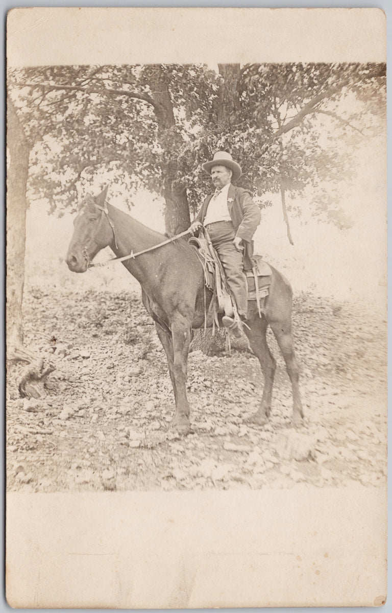 The Sheriff on Horse Law Officer Unidentified Location Unused RPPC Postcard 