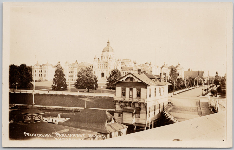 Victoria BC James Bay Athletic Association Club House & Provincial Parliament Buildings RPPC Postcard 