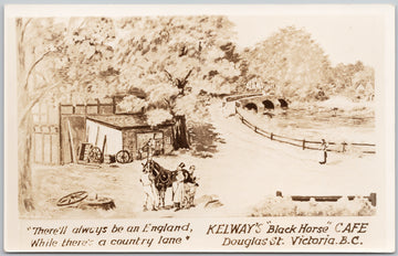 Victoria BC Kelway's Black Horse Cafe Scarce Advertising RPPC  Postcard