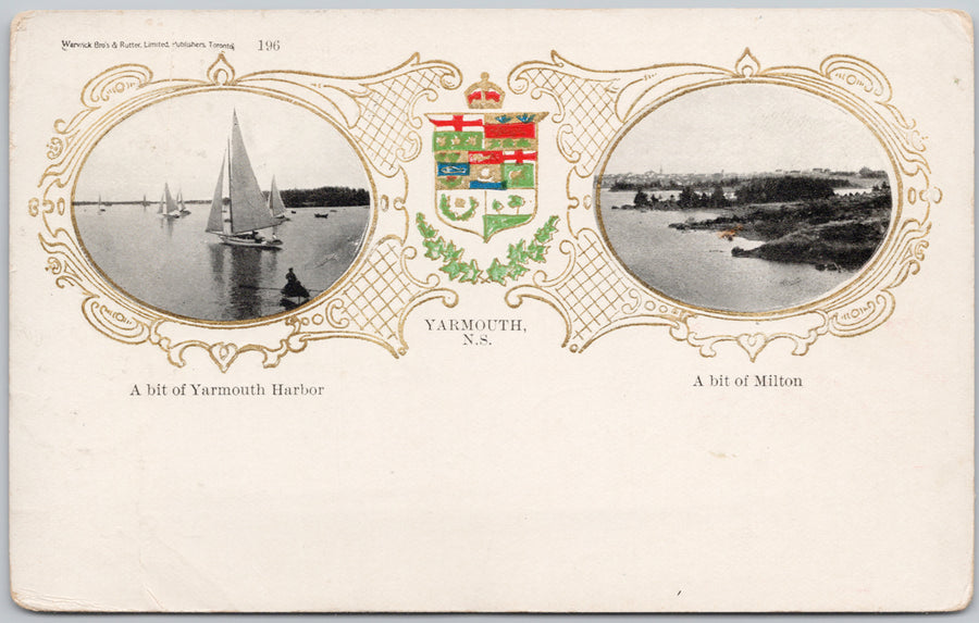 Yarmouth NS PatrioticYarmouth Harbour Milton 1904 Natick MA Cancel Postcard 