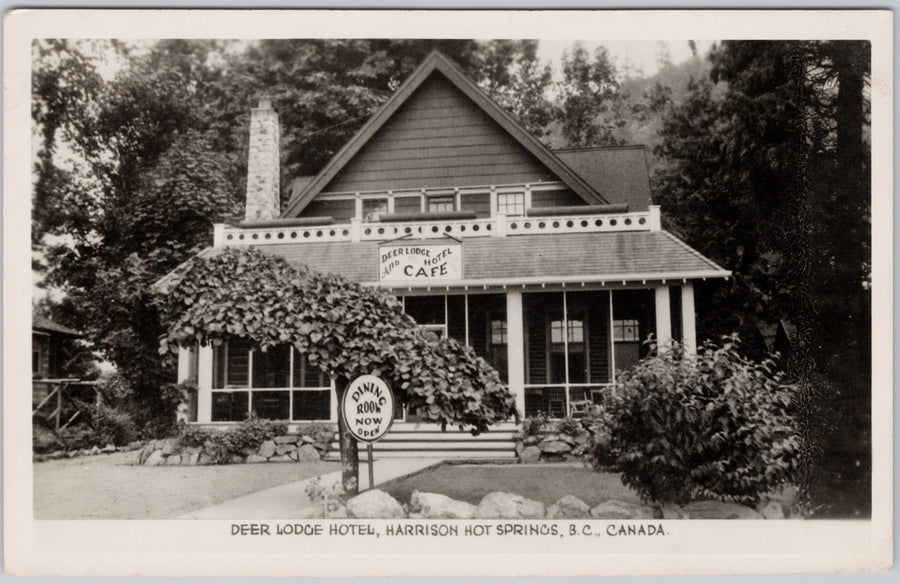 Historical photograph of Deer Lodge Hotel and Café at Harrison Hot Springs BC – Dee’s Postcards