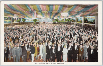 Vintage image of the Trianon Ballroom in Seattle showing a large crowd inside – Dee’s Postcards