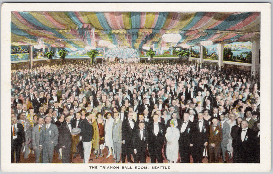 Vintage image of the Trianon Ballroom in Seattle showing a large crowd inside – Dee’s Postcards