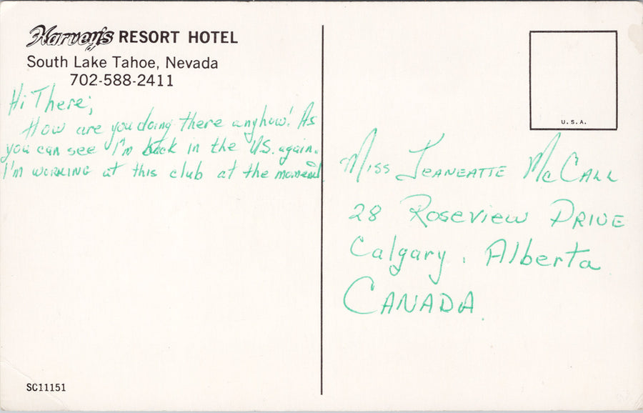 Lake Tahoe NV Harvey's Resort Hotel Casino Nevada Vintage Postcard S1