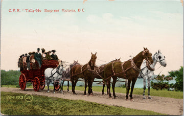 Victoria BC CPR 'Tally-Ho' Empress Horses Wagon Tourism Postcard S1 *as is