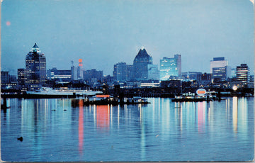 Vancouver BC Skyline Night British Columbia Burrard Inlet Unused Vintage Postcard S1