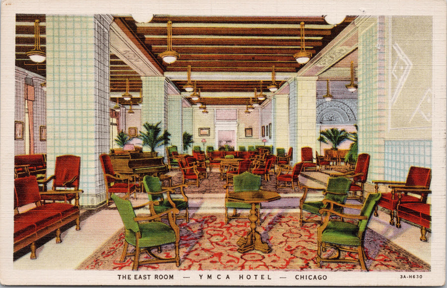 YMCA Hotel Chicago IL Illinois The East Room Vintage Linen Postcard S1 *as is