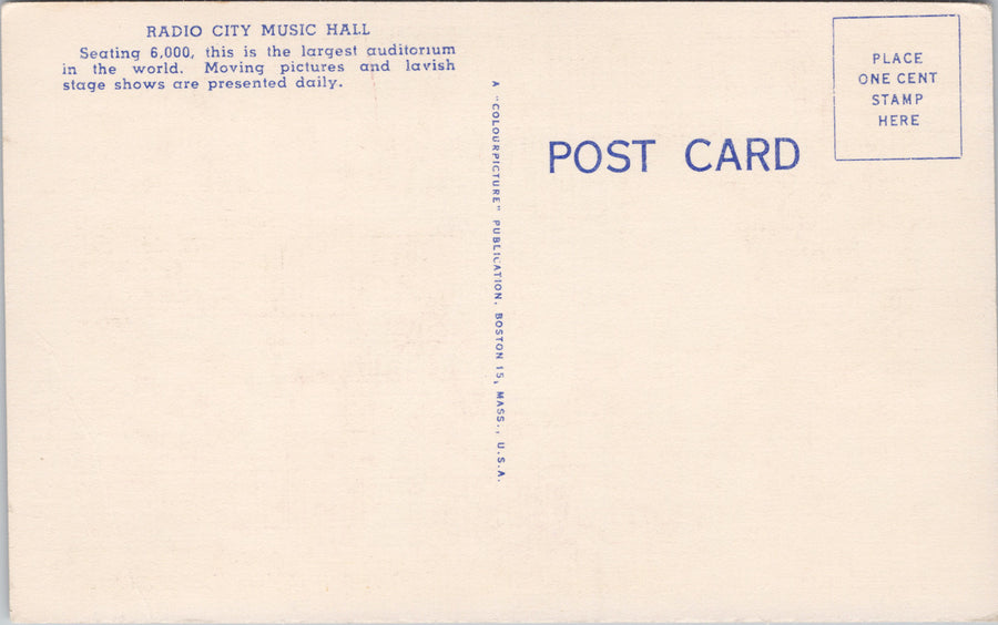 Radio City Music Hall New York City NY Unused Postcard S1