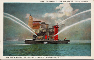 Alki of Seattle WA World's Largest Fireboat Unused Vintage Postcard S1