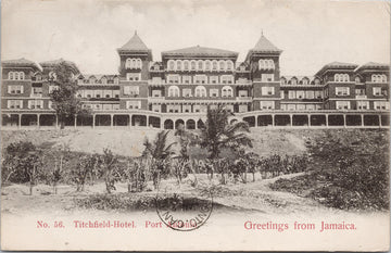 Titchfield Hotel Port Antonio Jamaica Greetings No. 56 c1905 Stamp Postcard S1