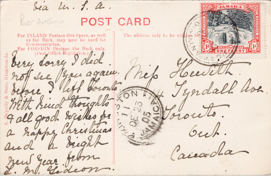 Titchfield Hotel Port Antonio Jamaica Greetings No. 56 c1905 Stamp Postcard S1