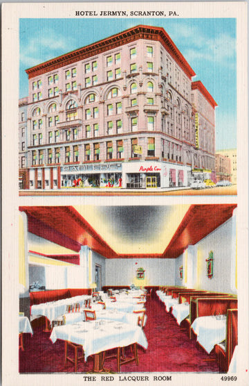 Hotel Jermyn Scranton PA Penn Red Laquer Room Unused Vintage Postcard S1