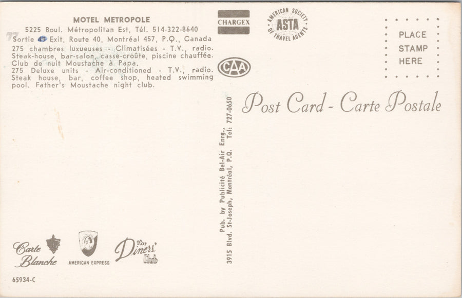 Motel Metropole Montreal Quebec QC Multiview Postcard S1