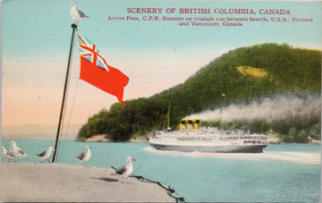 CPR Steamer Active Pass British Columbia BC Flag Seagulls Postcard S2