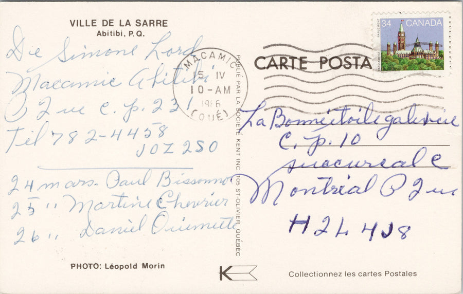 Ville De La Sarre Abitibi QC Quebec Vintage Postcard F96 Postcard S2 *as is