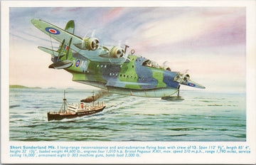Short Sunderland Mk 1 Airplane Aviation Flying Boat Military Unused Postcard S2