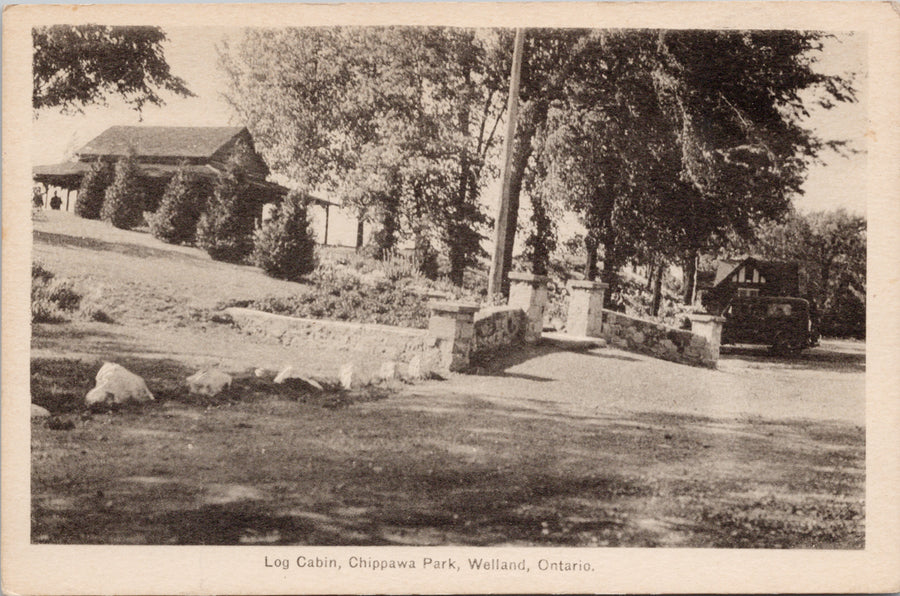 Welland Ontario Log Cabin Chippawa Park Unused FH Leslie Postcard S2