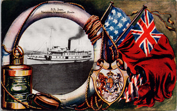 SS 'Joan' Nanaimo Vancouver Route BC Patriotic Flags Warwick c1907 Postcard S2