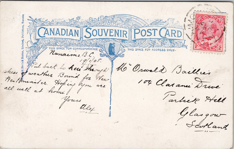 SS 'Joan' Nanaimo Vancouver Route BC Patriotic Flags Warwick c1907 Postcard S2