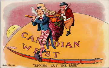 Uncle Sam John Bull 'Spying Out The Land' Political Train Serie #300 Postcard S2 *as is