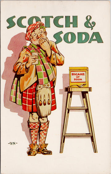 Scotch & Soda Whisky Scotsman in Kilt Walter Nichols Artist Unused Comic Postcard S2