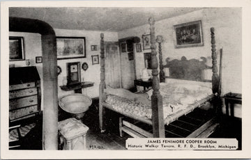 James Fenimore Cooper Room Walker Tavern Irish Hills MI Michigan Unused Litho Postcard S2