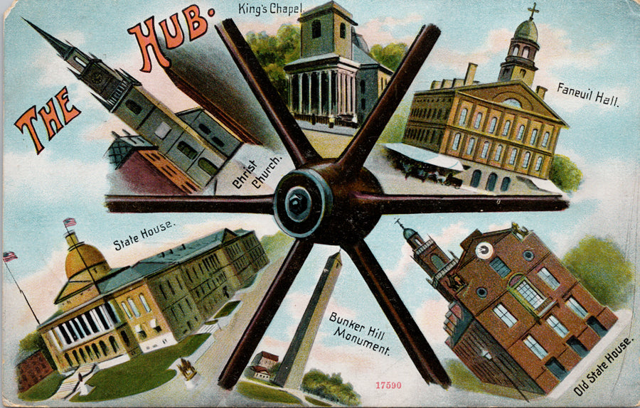 The Hub Boston MA Bunker Hill Faneuil Hall King's Chapel Reichner Postcard S2