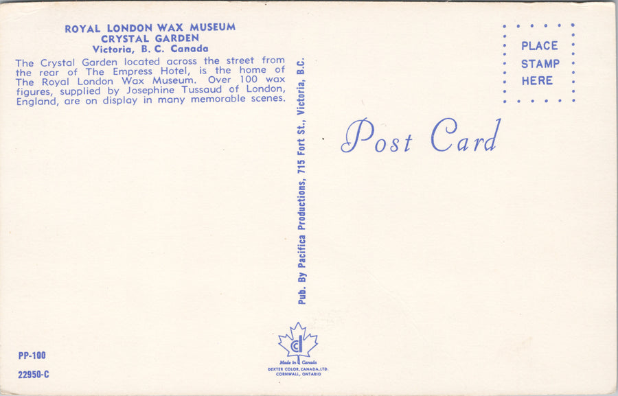 Victoria BC Royal London Wax Museum Crystal Garden Tussaud Postcard S2