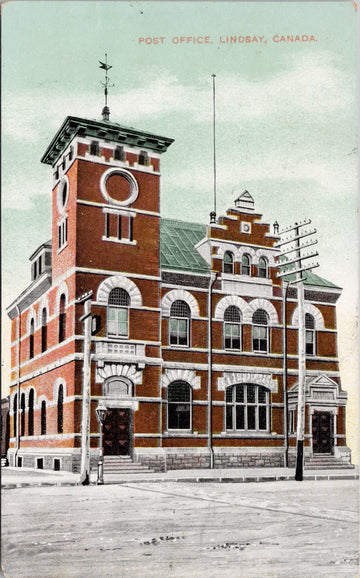 Post Office Lindsay Ontario c1909 Postcard S2