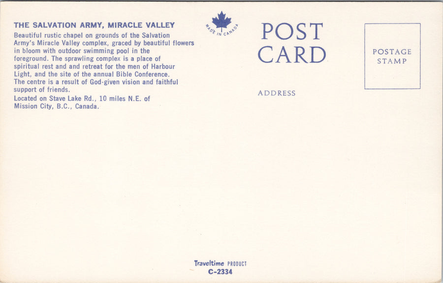 Miracle Valley The Salvation Army near Mission BC Unused Postcard S3