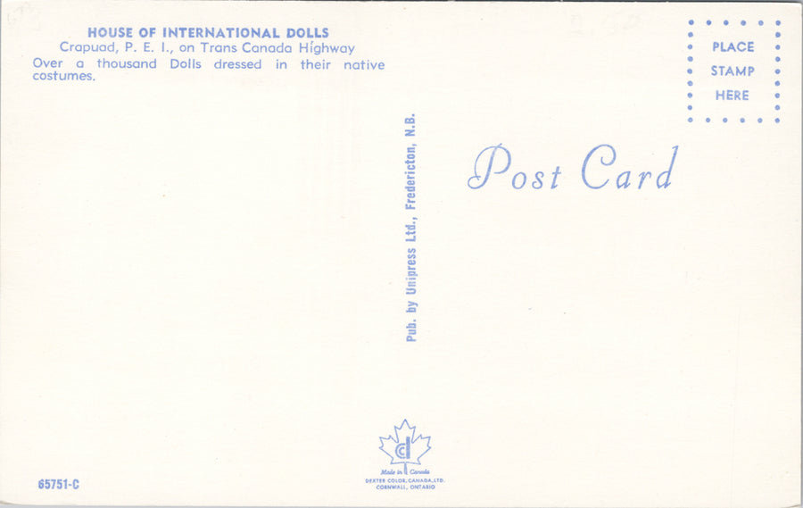 House of International Dolls Crapuad PE Prince Edward Island PEI Postcard S3