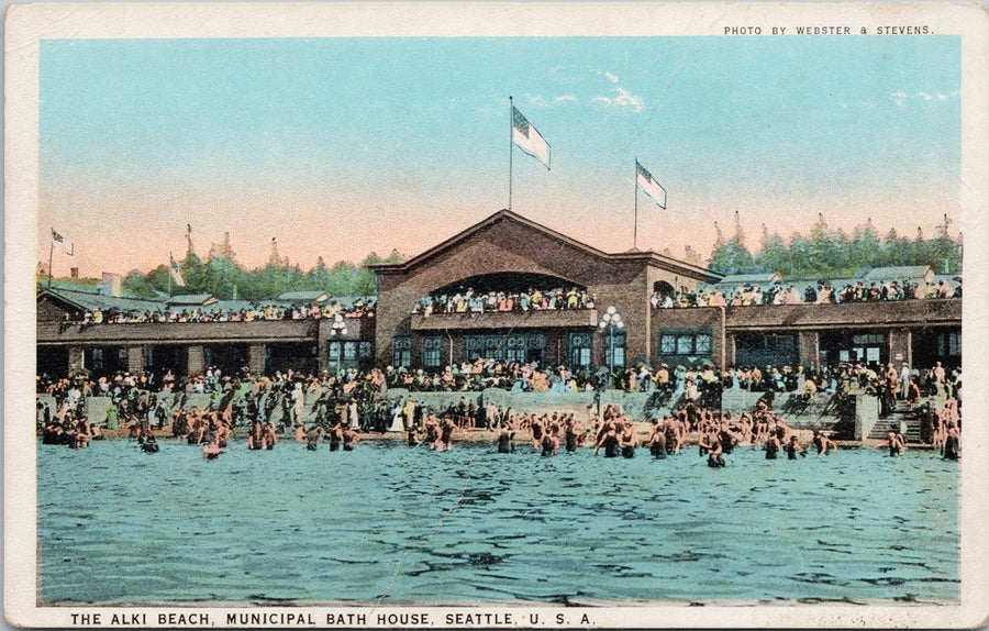 Seattle WA The Alki Beach Bath House Webster Stevens Unused Postcard S3