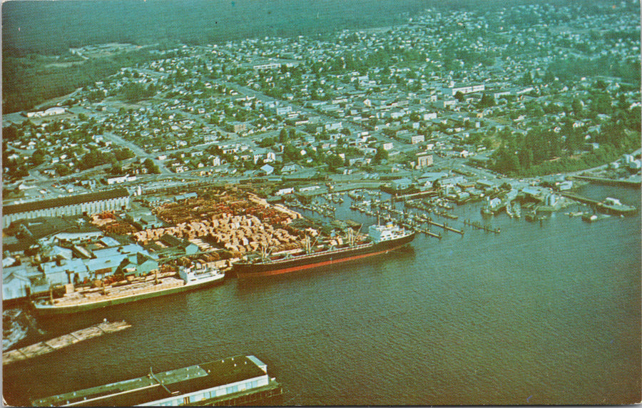 Port Alberni BC Vancouver Island Aerial View Ships Sterling Postcard S3