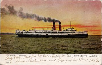 Steamer 'Turbinia' Toronto to Hamilton Ship Boat Warwick & Rutter Postcard S3