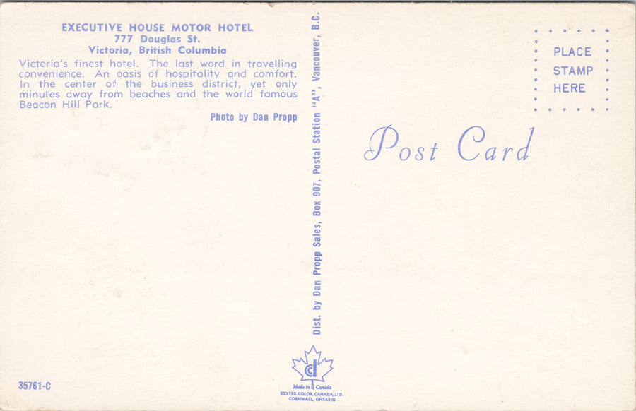 Victoria BC Executive House Motor Hotel Unused Postcard S3