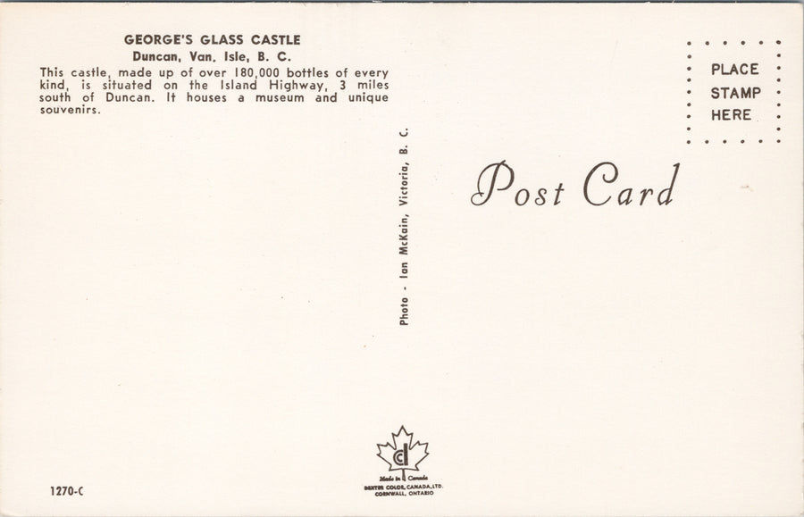 Duncan BC George's Glass Castle 180,000 Bottles Unused Postcard S3