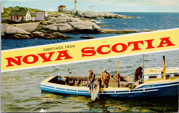 Greetings from Nova Scotia Fisherman Huge Fish Louis V Boat c1961 Postcard S3