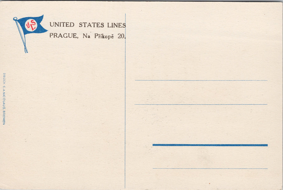 SS 'President Roosevelt' Ship USL United States Lines Prague Unused Postcard S3