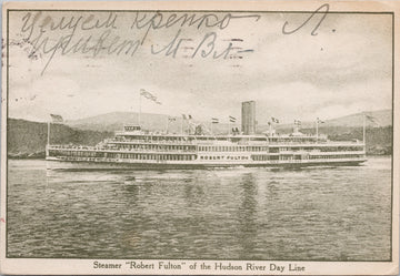 Steamer 'Robert Fulton' Ship Boat Hudson River Day Line NY c1927 Postcard S3