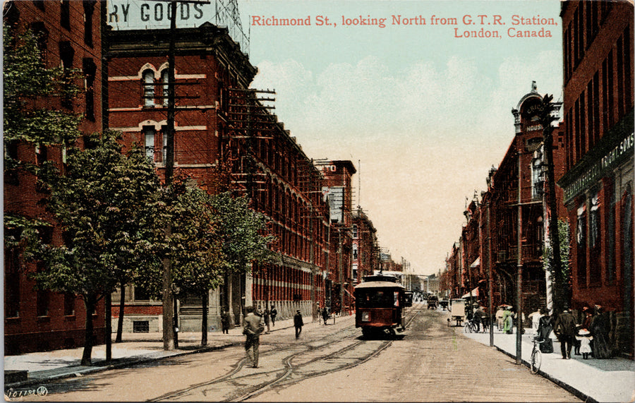 London Ontario Richmond Street Tram Trolley from GTR Station Unused Postcard S3