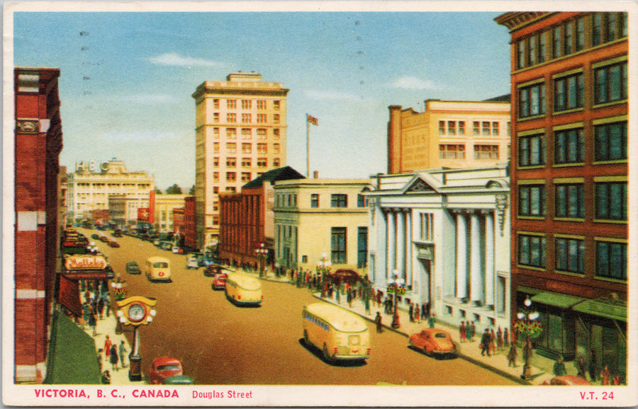 Victoria BC Douglas Street c1954 Coast Publishing Postcard S3