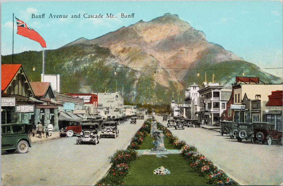 Banff Alberta Banff Avenue and Cascade Mountain Unused Byron Harmon Postcard S3