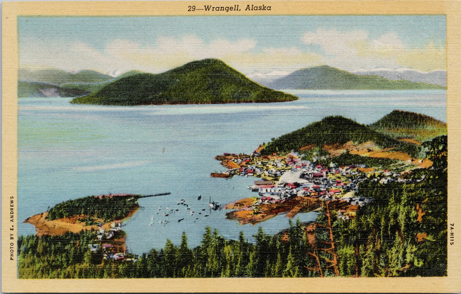 Wrangell Alaska AK Birdseye Unused Curteich Linen Postcard S3