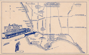 Smith Bros Fish Shanty Restaurant Walteria CA Map Advertising Postcard S3