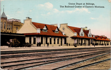 Billings MT Union Depot Railway Station c1913 JJ Casey Postcard S3
