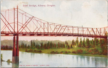Albany Oregon Steel Bridge Willamette River c1911 Postcard S3