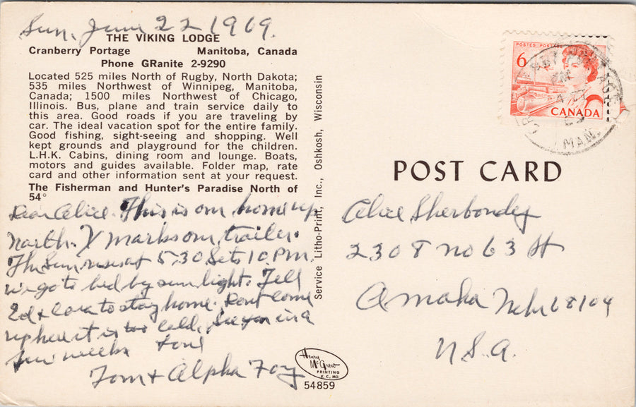 The Viking Lodge Cranberry Portage Manitoba MB Aerial c1969 Postcard S3