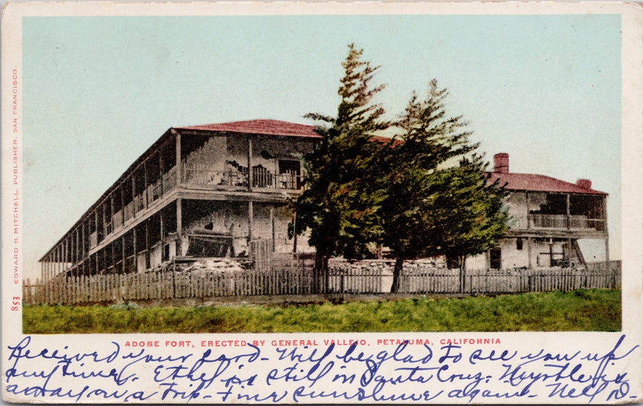 Petaluma CA Adobe Fort Erected by General Vallejo c1908 Mitchell Postcard S3