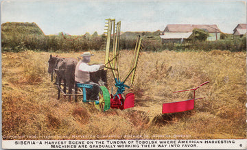 Siberia Harvest Scene on Tundra Tobolsk International Harvester Co of America Advertising Postcard S3