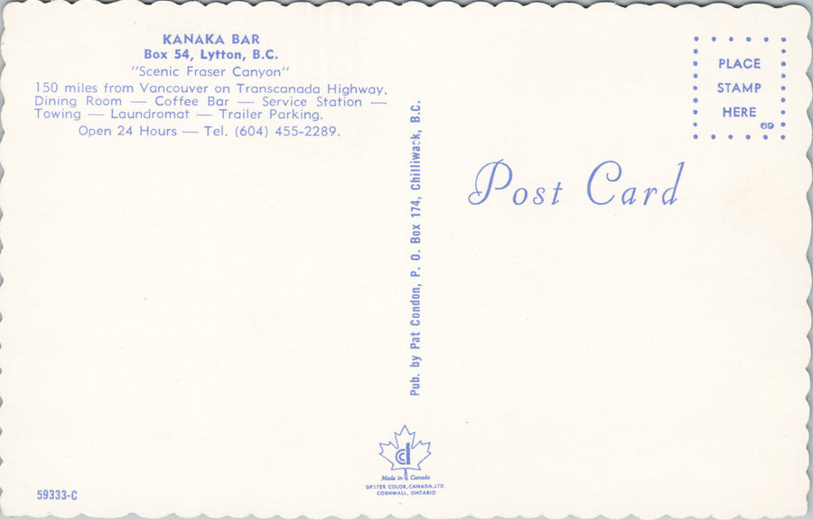 Kanaka Bar Lytton BC British Columbia Unused Postcard S4